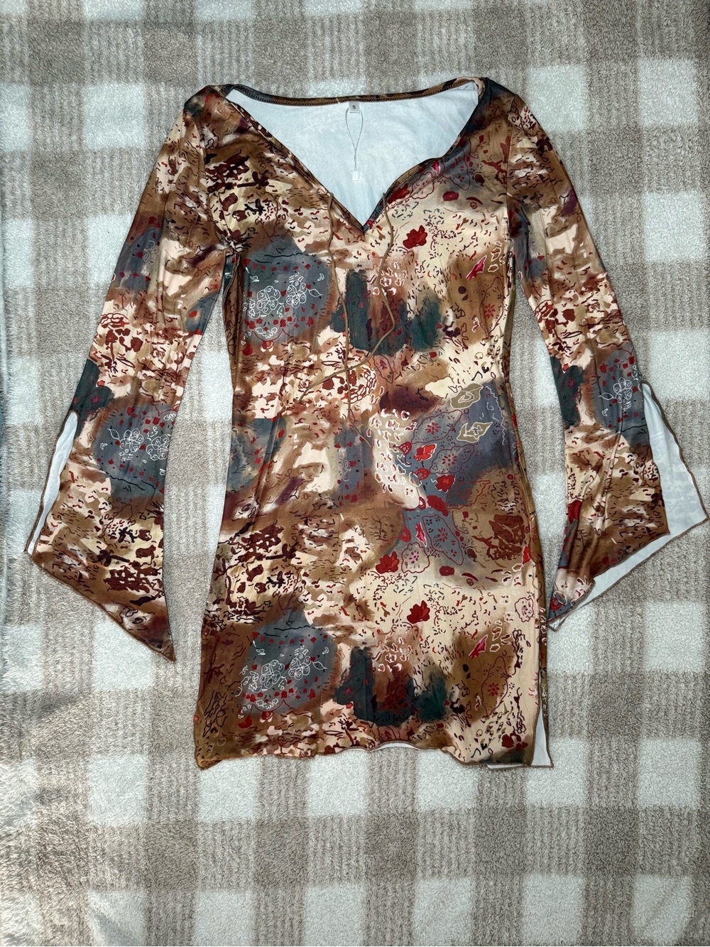Women's Brown Printed V-Neck Dress